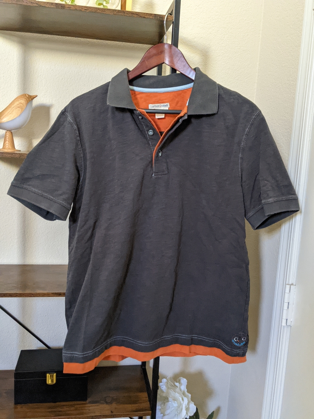 Carbon2Cobalt Men's Short Sleeve Polo Dark Charcoal with Orange Trim 100% Cotton